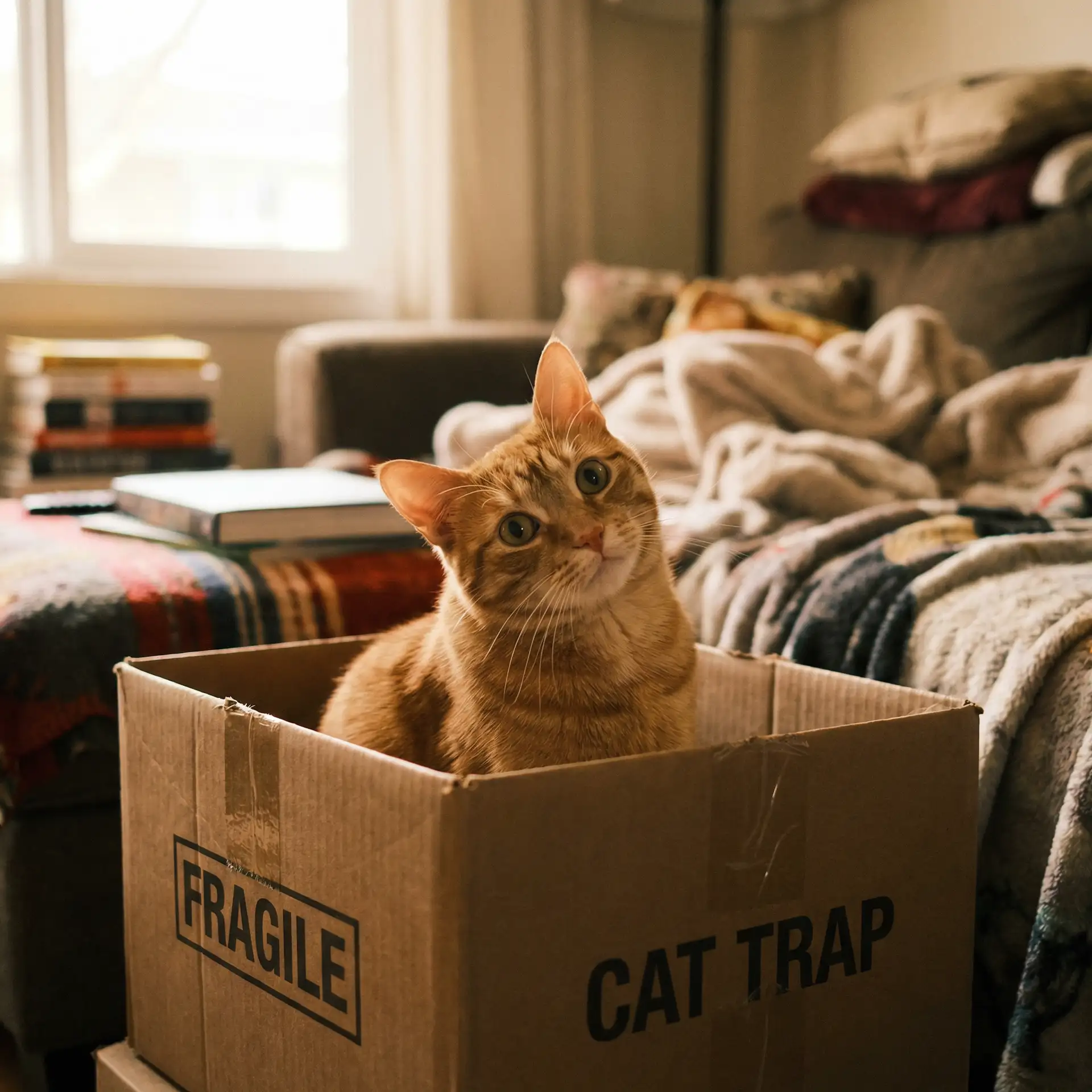 橘猫躲在纸箱里 - 蘑菇官网在线